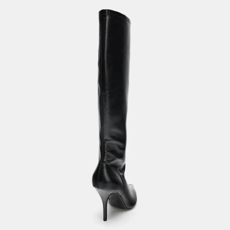 2026 Winter Neu Schwarz Weiches Leder Kniehohe Stiefel Damen Sexy Spitze Seitlicher Reißverschluss Stiletto Lange Stiefel Mode Nähen Designer Stiefel