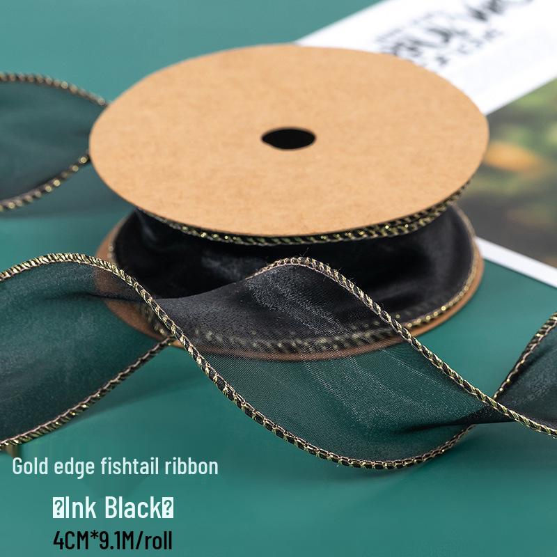 4cm Gold Edge Fishtail Yarn Ribbon for Floral Bouquets, Cake Decorations, Gift Bows, and DIY Projects.