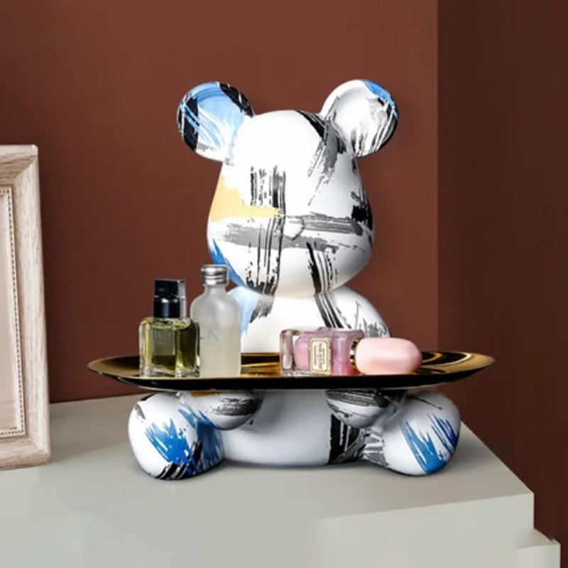 Creative Home Accessories Graffiti Bear Figurine Animal Statue Keys Storage Shelf Modern Room Sculpture Table Decor Statues