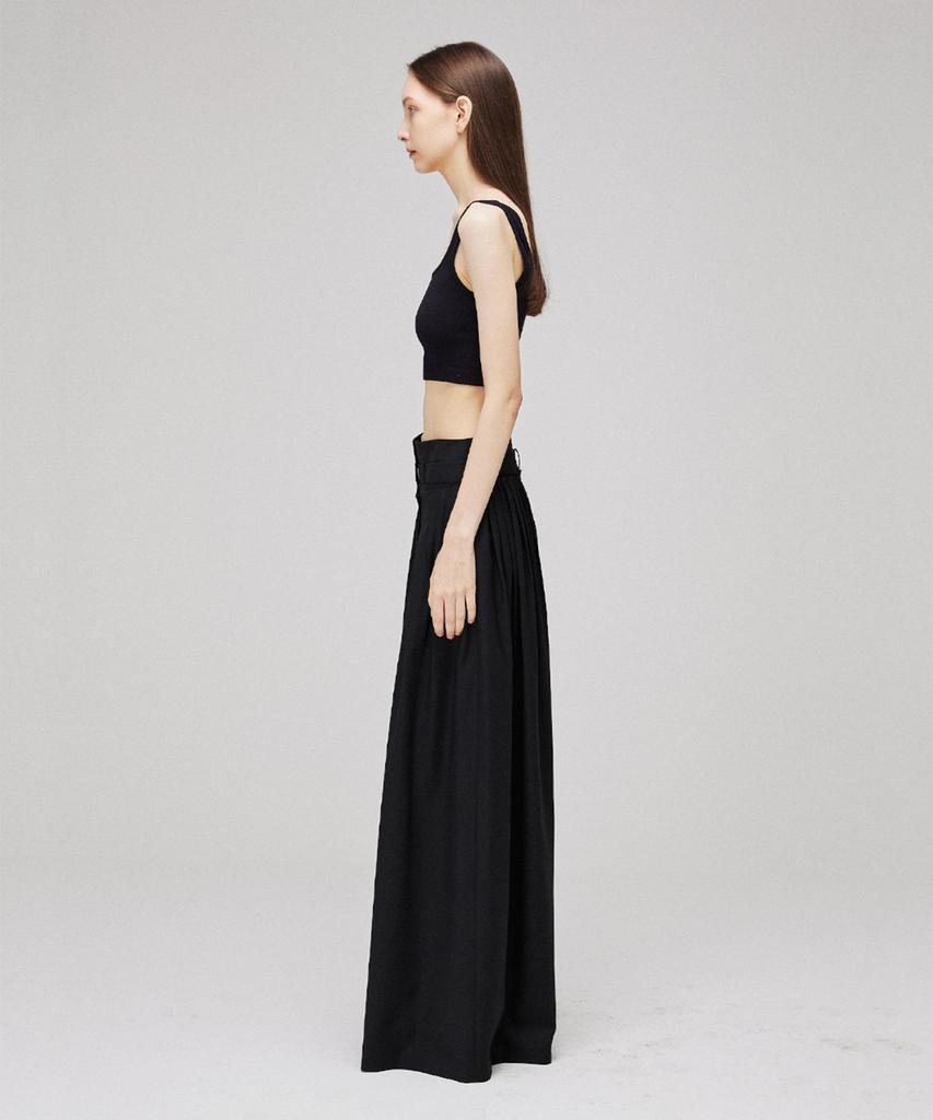 Meuameu Signature Unbalance Band Pin Tuck Flare Slacks