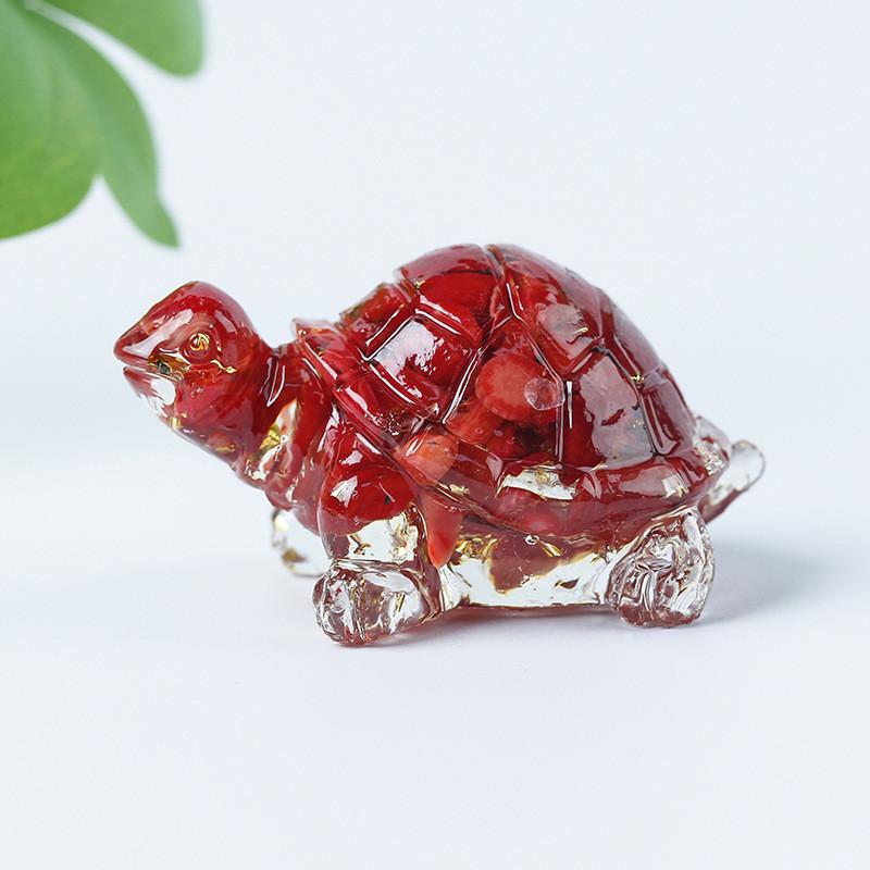 Resin Turtle Aquarium Decor With Natural Crystal Chips For Home Office And Gift