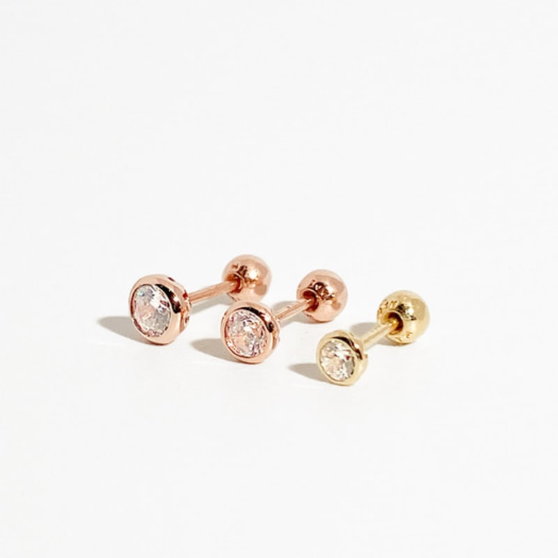 MAYBETOI 14k Classic Bezel Cubic Piercing Earrings (3 sizes)