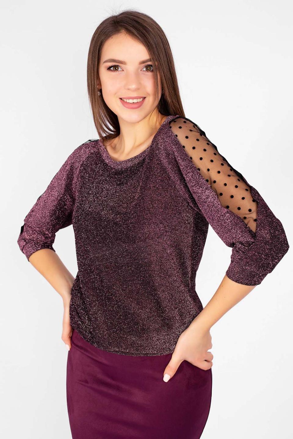 

Блузка з люрексом, рукав сітка горох Inedit 0102 M Фіолетовий