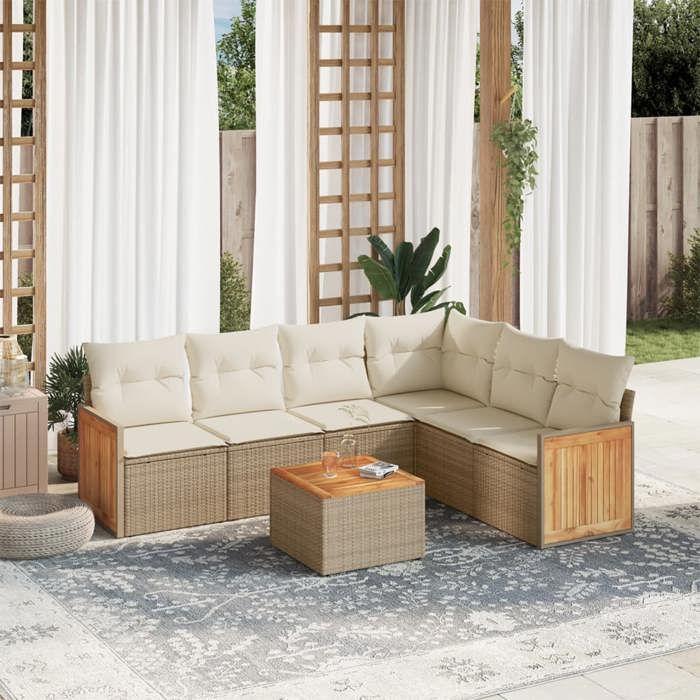 VidaXL Garden Lounge Set with Cushions 7 Pcs, Patio Sofas, Patio Furniture Set, Outdoor Furniture, Beige 3227689