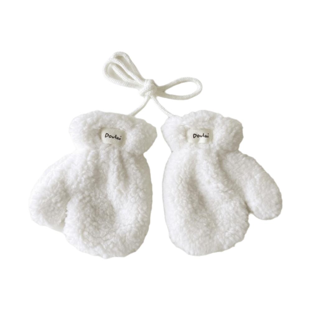 1 Pair Warm Windproof Winter Mittens Thickened Lamb Velvet Hanging Neck Gloves Boys Girls