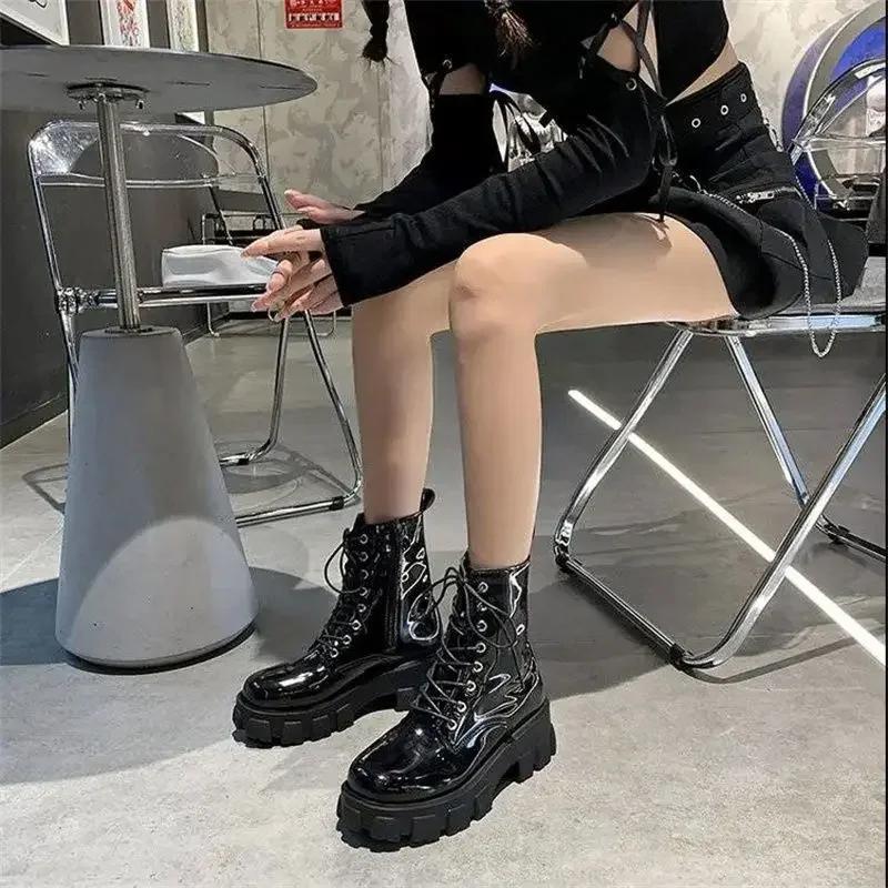 Fashion Booties Trend 2024 Black Elegant With Medium Heels Women's Ankle Boots Boot Chic Goth Pu On Offer Hot Fashion Female Short Shoes