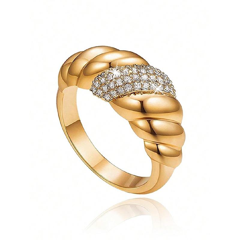 

European and American personality trend button twist hand jewelry, gold retro croissant ring no. 5 золотой