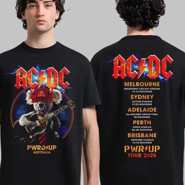 AC DC PWR UP 2025 Australian Tour Product Tshirt Summer Mens Womens Casual Fashion Breathable Pure Cotton Tshirt