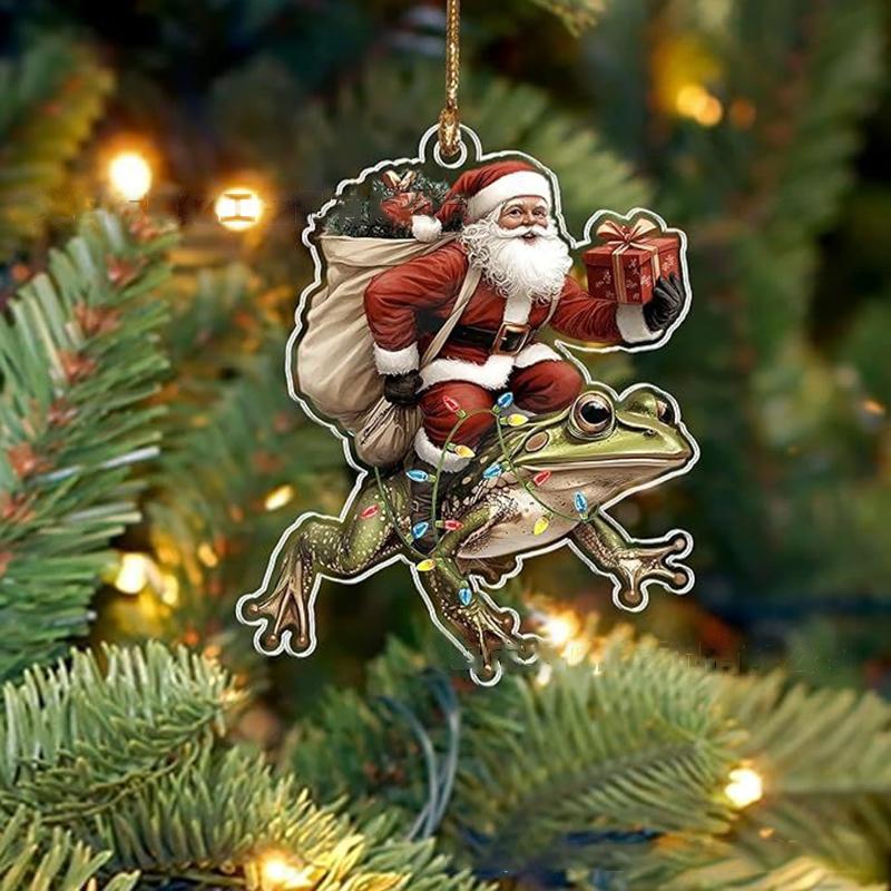 2026 Santa Claus And His Funny Dog Ornament 2D Flat Acrylic Pendant Christmas Decoration For Home Xmas Tree  Year Kerst