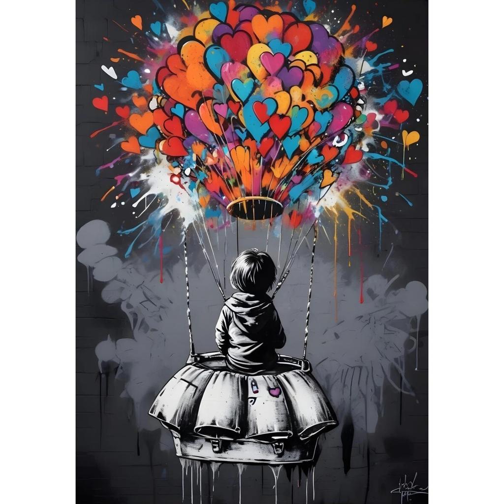 Street Graffiti Posters Print Children's Hot Air Balloon Love Canvas Painting Cartoon Pop Wall Art Picture Home Kid Room Decor