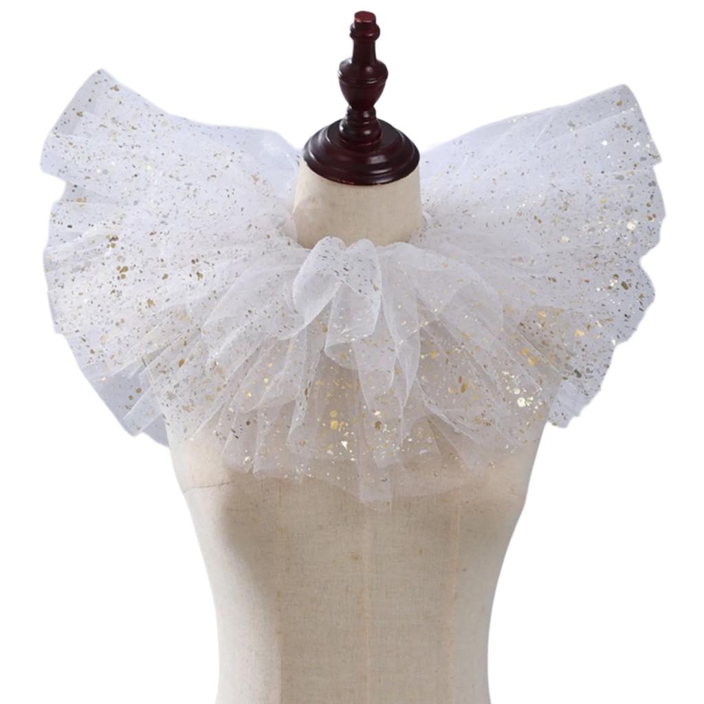 Wiktoriański Renesansowy Bufiasty Tiulowy Kołnierzyk Faux z Metaliczną Folią Szal Kryza na Szyję dla Imprez Kostiumowych Choker Klowna