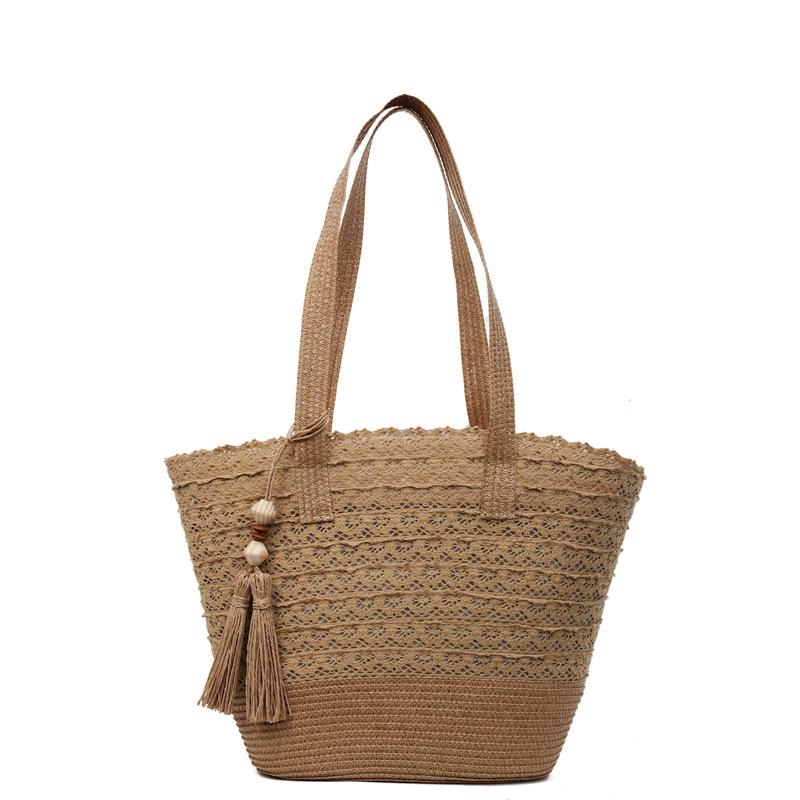 

Новая вместительная сумка под мышкой, плетеная сумка-тоут, модная пляжная сумка через плечо. хаки