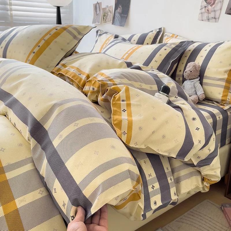 Skin-Friendly Twill Fabric Bed Sheet Four Piece Set Ab Double-Sided Color Blocking Bedding Sets Flower Printed Quilt Cover