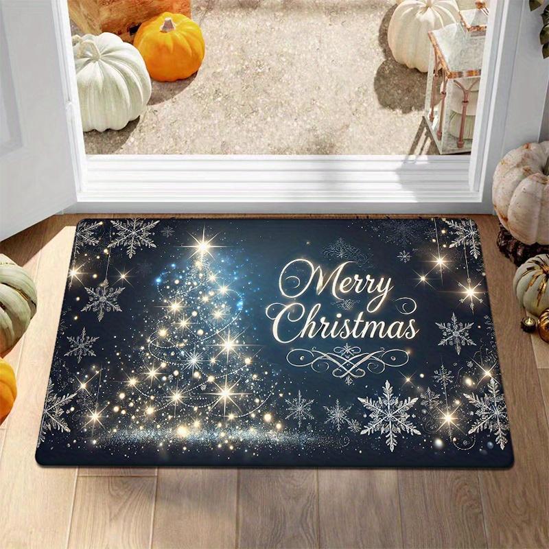 Christmas Tree Flannel Door Mat Carpet, Text Print Non-Slip Absorbent for Kitchen Living Room Bedroom Bathroom Decor