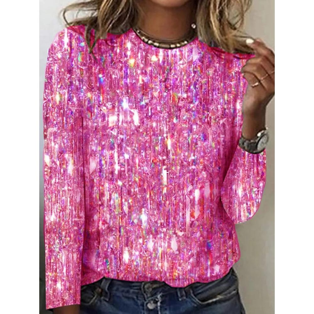 

Весенние футболки с принтом в стиле бохо с цветными блоками, женская повседневная уличная футболка с круглым вырезом и длинным рукавом, свободные женские базовые топы 8XL