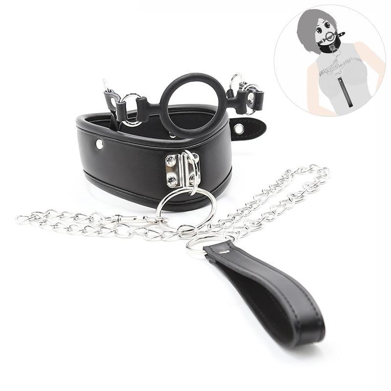 Black Posture Collar O Ring Gag Chain Leash Restraints Collars & Leashes