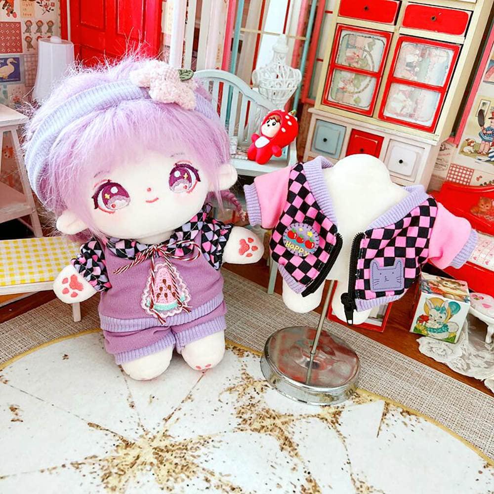 Niannyyhouse 20cm Plush Doll Clothes, Headband, Hoodie, Coat, Pants, Cotton Doll, Dress-Up (Purple)