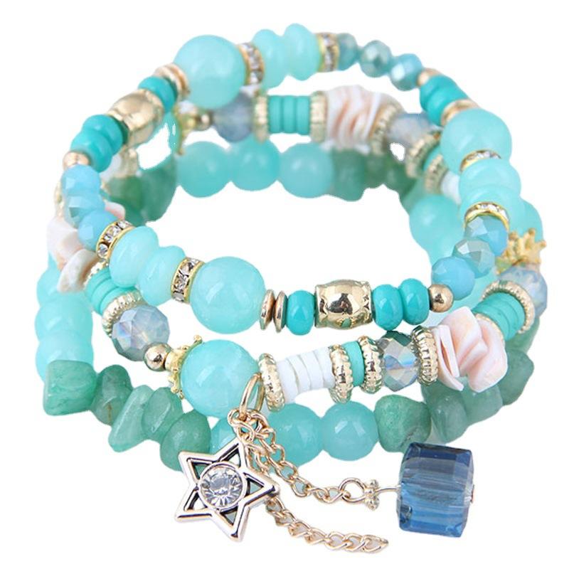 Versatile Crystal Candy Beads Fashionable Multi-layered Bracelet for Women, Sparkling Diamond Star Beaded Bracelets