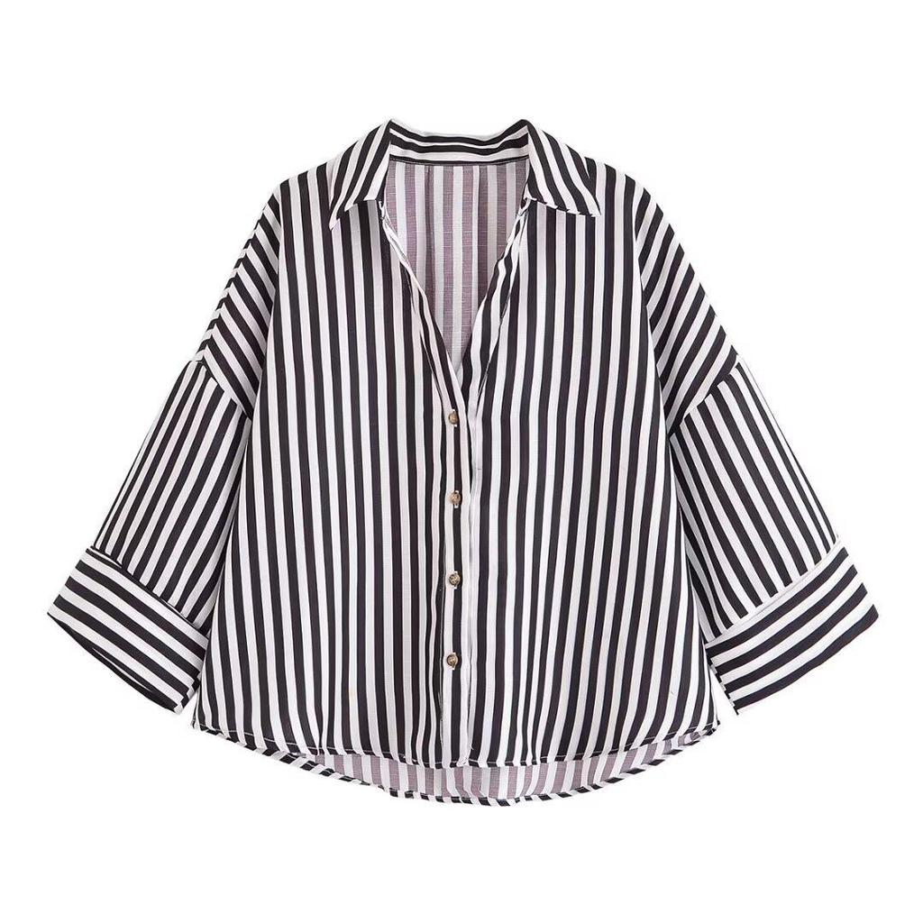 Summer 2025 Women's Slimming Linen Striped Long-Sleeve Shirt