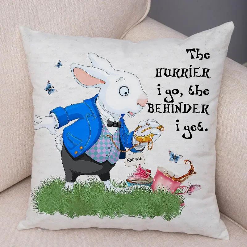

Аліса в Країні Чудес Наволочка Милий кролик кіт Принтована подушка для дивана Вінтажна декоративна наволочка для дитячої кімнати,(16) 66x66cm