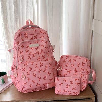 Set Rucsac din Trei Piese Geantă Școlară Femei Rucsac cu Fundă Rucsac cu Capacitate Mare Ușor