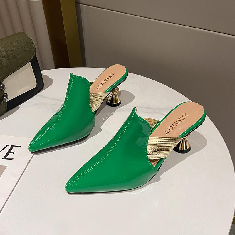 Designer Women Sandals Wedding Party Strange Heels Mules Fashion Rhinestone Slippers Quality PU Pumps Shoes