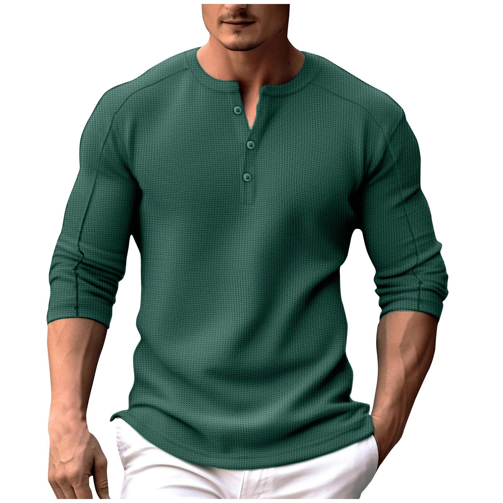 

Мужская рубашка с длинным рукавом и круглым вырезом на пуговицах, мужская повседневная модная однотонная рубашка XXXL зелёный