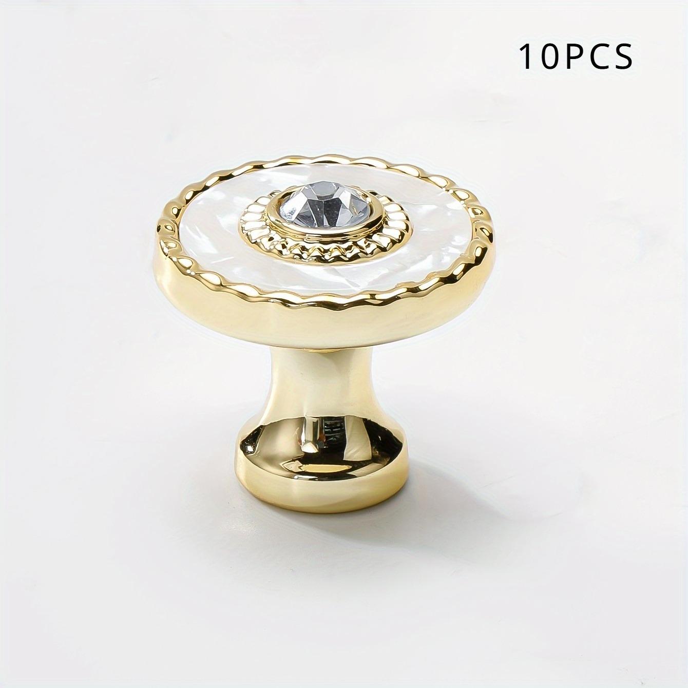 

10pcs Polished Golden Cabinet Knobs with Acrylic Insert - Light Luxury Modern Single Hole Handles for Cabinet Applications белый