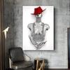 Abstract Croupier Woman With Red Hat Poster Canvas Painting Wall Art Modern Picture For Living Room Home Office Decor Frameless
