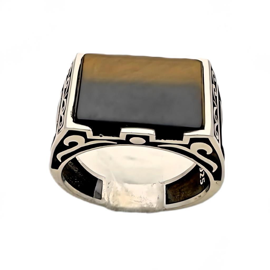 Srebrny Pierścionek z Kamieniem Kaplangözu i Czarnym Cyrkoniem 240053077G17Y