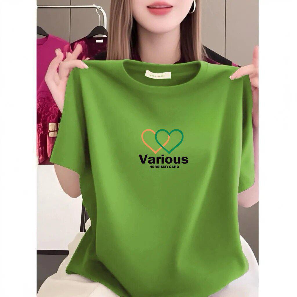 Women's Popular Short-Sleeve Fashion Print T-Shirt, Summer Round Neck Casual, Plus Size, Slimming Mother's Top