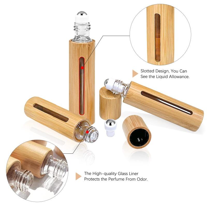 3ml/5ml/10ml/15ml Pack of 10 Mini Glass Roller Bottles with Ball Rollerball Glass Bottles with Bamboo Case Empty Bottles