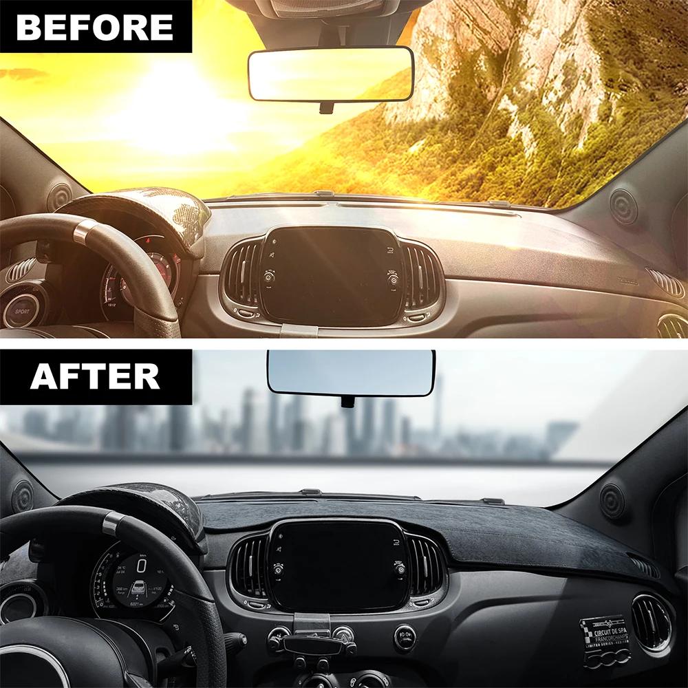 Flanell-Armaturenbrettmatte für Abarth 595 695 (2012–2024) Fiat 500 (2012-2019) - Blendfreier Sonnenschutz Teppich für das Auto-Interieur