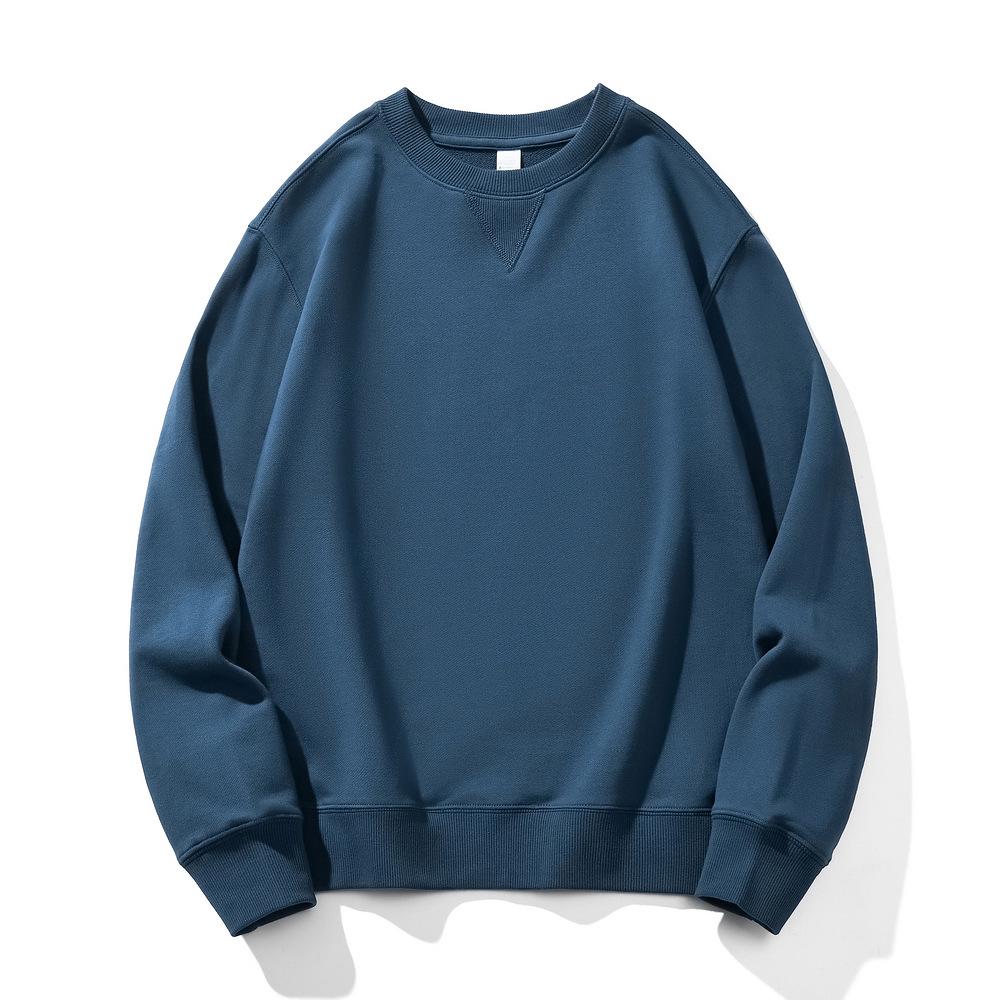 Men's 380g Heavyweight Pure Cotton Terry Retro Hoodie, Unisex Solid Color, Long Sleeve Round Neck, Customizable