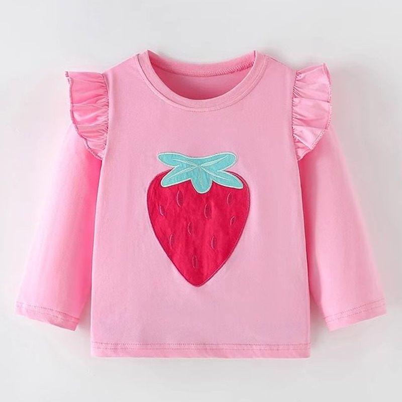 Nuomi Rabbit 2025 Spring and Autumn New Style Girls' Cartoon Strawberry Long-Sleeve T-Shirt Children's Fashionable Versatile Base Shirt Top 6
