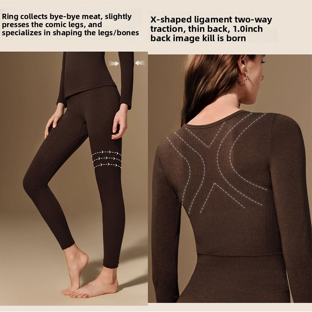 Set di biancheria intima termica da donna per autunno e inverno, aderente, snellente, a maniche lunghe, maglia intima termica e pantaloni termici