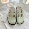 Woman Low Heels Round Toe Slippers Female Casual Slip On Metal Buckle Stap Slides Lady Outside Comfortable Gladiator Shoes