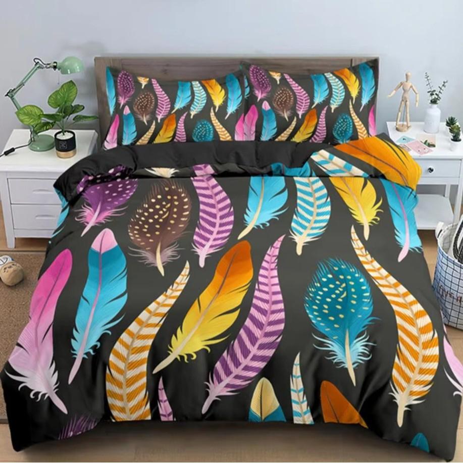 Colorful Feather Duvet Cover Set Bedding Set 3-piece Duvet Cover Set