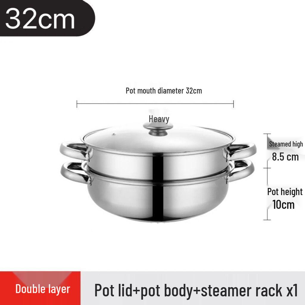 Stainless Steel Double-Ear Two-Layer Steamer Pot for Induction and Soup