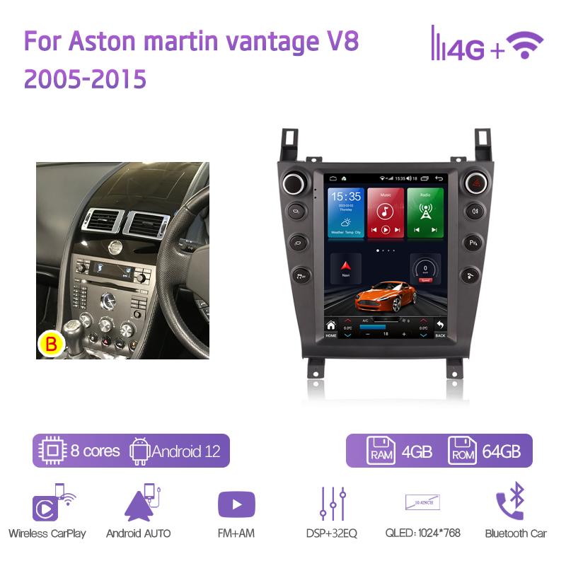 10.4Inch For Aston Martin Vantage V8 2005-2015 Car Multimedia Player GPS Navigation Android13 8+256 8Core CarPlay 4G 360Camera