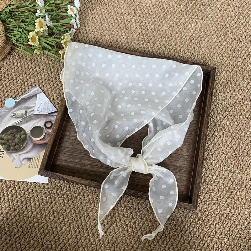 Headscarf summer women's pastoral polka dot silk scarf high-end sense multi-purpose neck protection small scarf triangle scarf scarf women