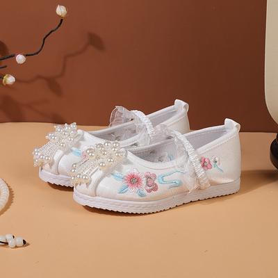 Hanfu vyšívané boty dívky starověký styl ručně vyráběné dětské taneční boty čínský styl starověký kostým vyšívání boty dětské boty léto