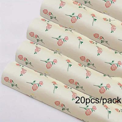 20pcs/pack Tissue Gift Wrap Paper with Rose Pattern Wrap Paper for Art Crafts Flower Bouquet Wrapping Paper Wedding Flower Decors Paper