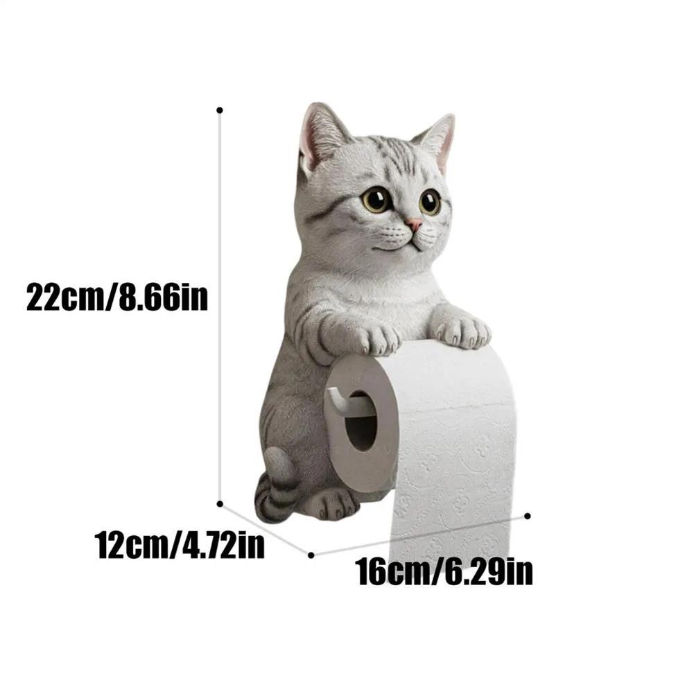 Wall Mount Toilet Paper Roll Holder Resin Decorative Cat Shape Paper Stand Funny Animal Roll Storage Rack for Kitchen Bathroom