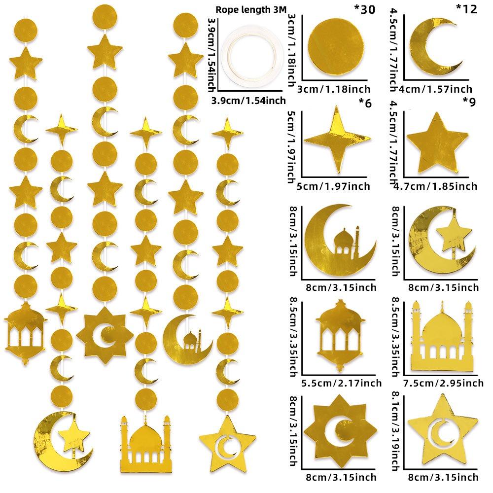 

Glitter Gold Ramadan Decoration Hanging Swirl DIY Hanging Banner Star Moon Design Arrange Props Hanging Decoration