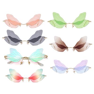 Butterfly Sunglasses Rimless Dragonfly Wing Sunglasses Women Vintage Clear Ocean Lens Eyewear Men Pink Sun Glasses Shades Uv400