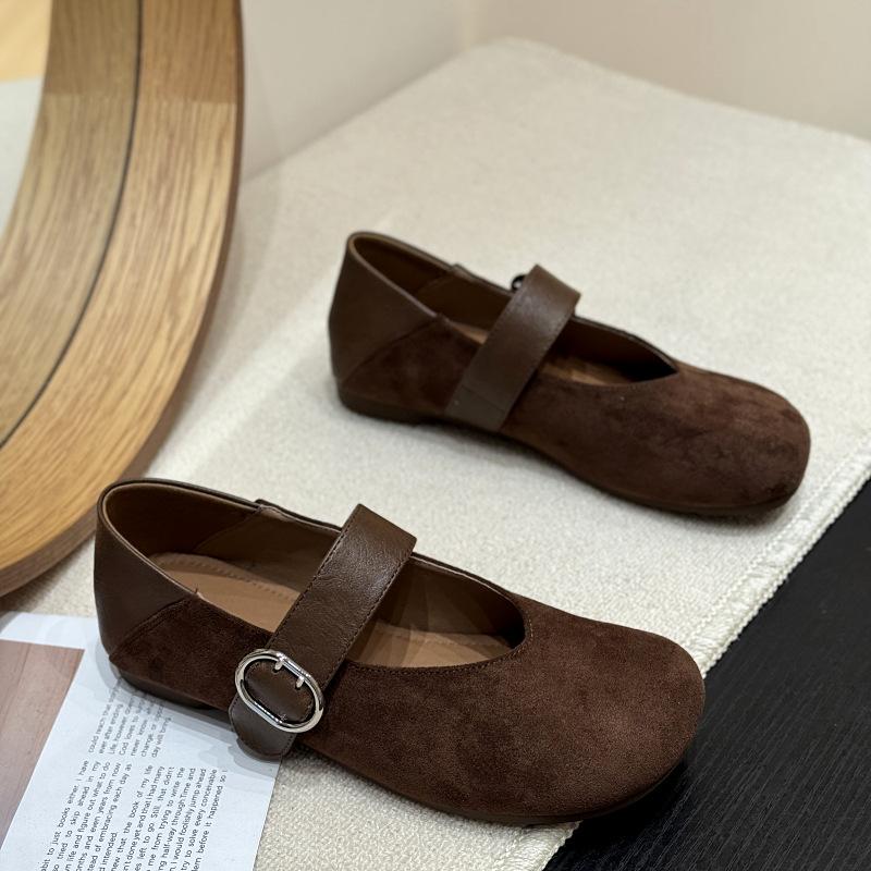 

Корейская версия балеток с мягкой подошвой с леопардовым принтом туфли Мэри Джейн женские 2025 новый осенний замшевый на плоской подошве двойной способ носки в иностранном стиле маленькая кожа 40