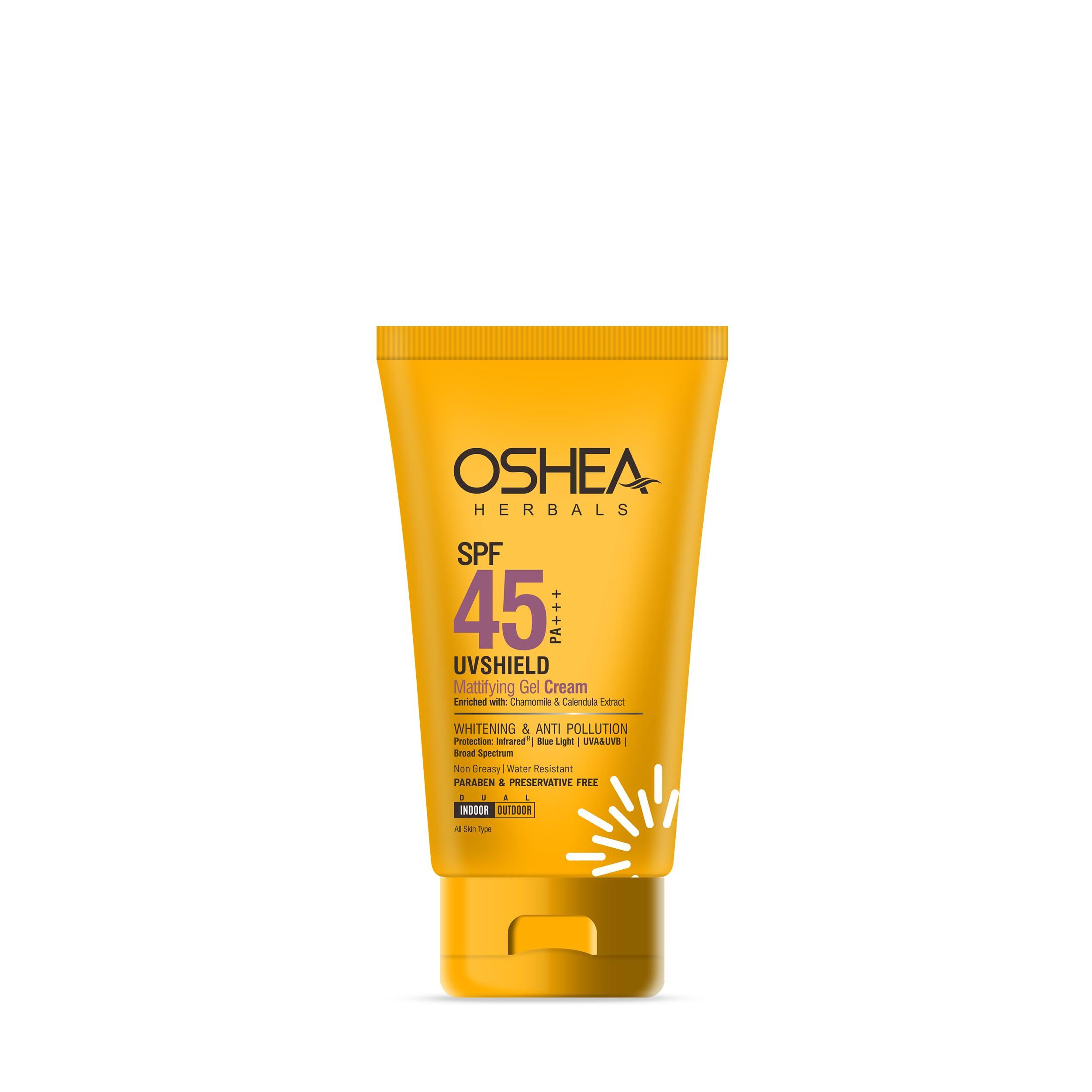 Oshea Herbals UVShield Матирующий Гель-Крем Солнцезащитный SPF 45 PA +++ для Всех Типов Кожи | Нежирный и Водостойкий | Защита от Синего Света, UVA и UVB