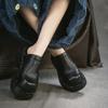 Johnature British Style Genuine Leather Round Toe Thick Heel Slippers Comfortable Thick Soled Women's Shoes