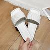 Large Size Flat-bottomed Slippers Women's Outer Wear Casual Simple Solid Color One-word Woven Belt Women's Slippers Slippers